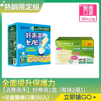 【消費高手】好樂高(30入/盒)(巧克力/香草牛奶風味任選)+康乃馨雙鋼印兒童醫療口罩(50片/盒)