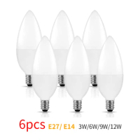 6Pcs led Light bulb 220V E14 E27 LED Lamp Indoor 3000K 4000K 6000K Light Lamp 3W 6W 9W 12W LED Candle Bulb Home Decor Chandelier