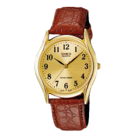【CASIO 卡西歐】CASIO 簡約時尚指針男錶 皮革錶帶 琥珀金 生活防水(MTP-1094Q-9B)