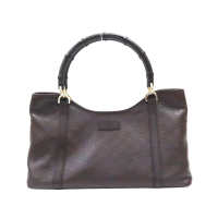 【二手名牌BRAND OFF】GUCCI 古馳 棕色 GG壓紋牛皮 竹節肩背包