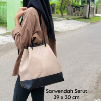 Totebag Serut Wanita selempang kasual,formal, party Hitam Cewek Woven Yarn Dyed Fabric Navy