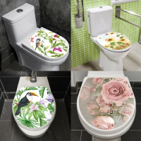 WC Pedestal Pan Cover Sticker Toilet Stool Commode Sticker Home Decor Bathroon Decor 3D Printed Flower View Decals