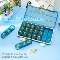 Pill Box 7 Days Organizer 21 Grids 3 Times One Day Portable Travel With Large Compartments For Vitamins Medicine Fish Oils