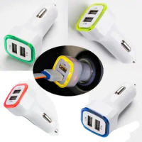 100pcs Universal Car Charger For iPhone Samsung ipod 2-Port USB Adapter LED Car Power Adapter 2A 2.1A