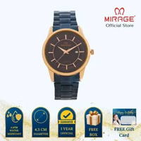 Mirage Jam Tangan Pria Analog 8807 M Navy Rose Gold Original Stainless Plat Biru