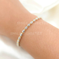 ข92 สร้อยข้อมือ ลายถังโอ๊คคริสตัล 3mm. Diamond cut เงินแท้92.5% ชุบ2กษัตริย์ (WG+G)