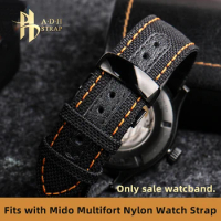 Woven Nylon WatchBand Waterproof Bottom Fits with Mido Orange Multifort M005 M038 Canvas Strap Commander M021 21 22 23mm