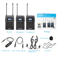 BOYA BY-WM8 Pro-K2 UHF Dual-Channel Lavalier Wireless Microphone System 2 Transmitters &amp; 1 Receiver with LCD Screen for Canon Ni