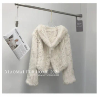 Autumn and Winter New Rabbit Fur Hand-Woven Hooded Fur Coat Women's Short Coat for Young