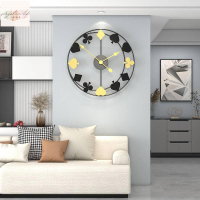 鐘錶 靜音掛鐘 圓形撲克牌裝飾掛鐘 客廳輕奢 金屬時鐘 掛牆掛錶