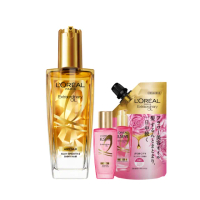 【LOREAL Paris 巴黎萊雅】護髮油新客組(新升級金緻護髮油100ml+補充包90ml+迷你髮油30ml)
