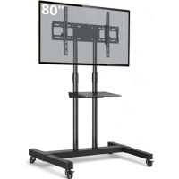 Mobile TV Stand Rolling TV Cart Floor Stand With Mount on Lockable Wheels Height Adjustable for 32-80 Inch TV Holder for Monitor