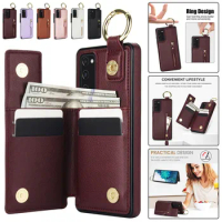 Ring Leather Zipper Wallet Card Phone Case for Samsung Galaxy S24 Ultra S23 Plus S22 S21 S20 FE Note 20 10 Flip Stand Cover Etui