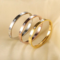 Stainless Steel Sparkling Zircon Lovers Bangle Bracelet for Women and Men