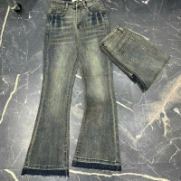 92-102cm [ S M L ] QUần jean nữ loe lỡ lai tháo kiểu tua rua chất QC mềm , lưng siêu cao SM L