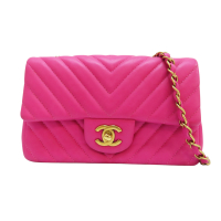 【二手名牌BRAND OFF】CHANEL 香奈兒 粉色 羊皮 山形紋 Coco 20 肩背包 金扣 鍊帶