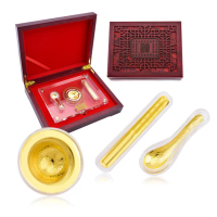 【金緻品】黃金擺件 豐衣足食富貴擺件組 0.27錢(富貴三寶禮盒 金三寶 金碗 金湯匙 金筷子 實木禮盒)