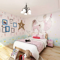 北歐獨角獸墻紙兒童房臥室背景墻壁紙ins粉色女孩公主房壁畫