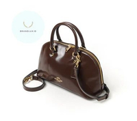 Brandluxid Lara Soft Leather Top Handle Satchel Bag with Long Strap in Dark Brown
