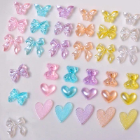 50PCS Pearly-lustre 3D Acrylic Nail Art Bow Heart Charms Bear Butterfly Accessories Parts Nail Decoration Supplies Materials