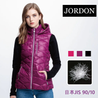 【JORDON 橋登】 女款顯瘦連帽超輕羽絨背心_6色可選#紫紅_L-紫紅,L
