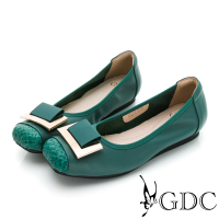 GDC 經典編織金釦軟底方頭平底娃娃鞋-綠色(324735-18)