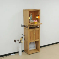Elm Solid Wood Double-Layer Chinese Household Clothes Closet with Door Altar Guanyin Buddha Worship Cabinet
