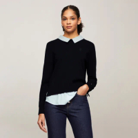【Tommy Hilfiger】官方旗艦館 條紋襯衫造型毛衣 _藍色