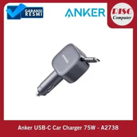 Anker USB-C Car Charger 75W Max Ultra-Compact Type-C Fast Car Charger with Built-in Retractable Cabl