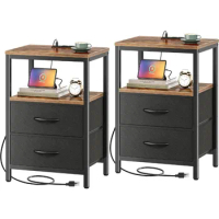 Nightstands Set of 2, End Tables with Charging Station, Side Tables with , Bedside Tables with USB Ports and Outlets, Bedroom