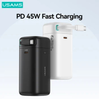 USAMS Magnetic Power Bank 18000mAh 45W PD Fast Charging Powerbank Charger With Retractable Cable For iPhone 15 Huawei Xiaomi