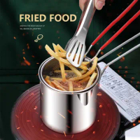 Deep Frying Pot With Strainer Basket Stainless Steel Mini Fryer Frying Pot for French Fries Chicken Home Party Cooking Tool