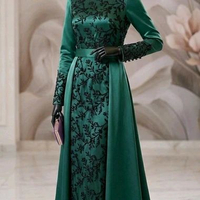 gamis pesta satin emerald gaun muslimah mewah hitam emerald dress pesta premium emerald green
