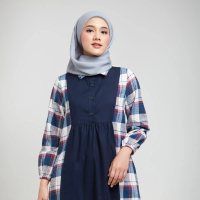 MFMW Seena Midi Dress Navy Motif Kotak