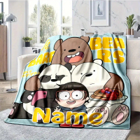 We Bare Bears Customized Name Blanket - Personalized Gift With Cute Cartoon Characters, Machine Wash