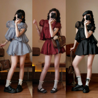 (HAVANA) Set áo babydoll  BERRY voan kèm chân váy bí SAT426