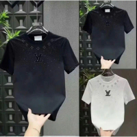 Áo thun nam nữ Cổ Tròn kim tuyến thêu chữ YL,Áo cộc tay  unisex phom rộng tay lỡ mẫu mới hottrend 20