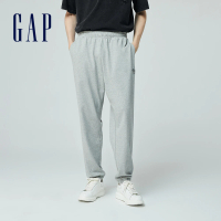 【GAP】男裝 Logo純棉印花束口鬆緊棉褲 厚磅密織水洗棉系列-淺灰色(432453)