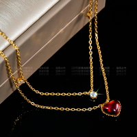 18K金項鏈女新款輕奢鎖骨鏈小眾設計感純銀飾網紅愛心紅石榴禮物