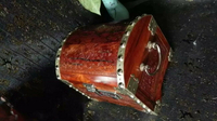 大紅酸枝紅木雕花珠寶箱首飾收納盒實木帶密碼鎖絨布木制工藝品1入