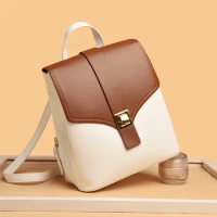 Backpack Women Large Capacity Double Shoulder Bag Fashion Clash of Colours Travel Small Bag Anti-theft Lock Buckle Bag for Women