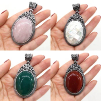 Natural Stone Pendants Oval Shape Lapis Lazuli Green Onyx for Jewelry Making DIY Necklace Gifts