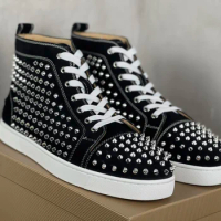 Spring Suede Shoes Rivet Flat Low Top Spike Sneakers Couple Men Shoes Women High Top Plus Size39-48