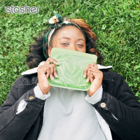 美國Stasher 彩虹系列白金矽膠密封袋-方形綠(食物袋/保鮮袋/收納袋)