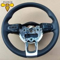 Genuine Black Real Leather Steering Wheel With Cruise Control Switch For Kia Rio K2 KX CROSS Picanto