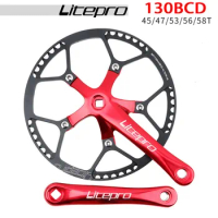 Litepro Folding Bicycle Crankset 130BCD Integrated Chainwheel Crankset Single Crank for Folding Bikes 45/47/53/56/58T Chainring