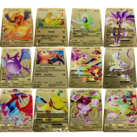 Pikachu 37 Styles Trainer Gold Stainless Steel Metal Card Super Game Collection Anime Cards Toys for Children Christmas Gift