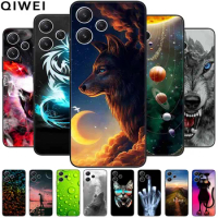For Xiaomi Redmi 12 5G Case Black TPU Bumper Soft Silicone Shockproof Cover for Redmi12 5G Phone Cases Cool Animals Wolf Printed