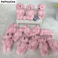 100PCS/LOT Mini Teddy Bear Stuffed Plush Toys Small Bear Stuffed Toys 6.5cm Pink doll Kids Toys Pendant Birthday Gifts HMR006