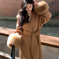 Xiaochen fur double-sided woolen coat for women's medium length large lapel fur cuffs fur coat